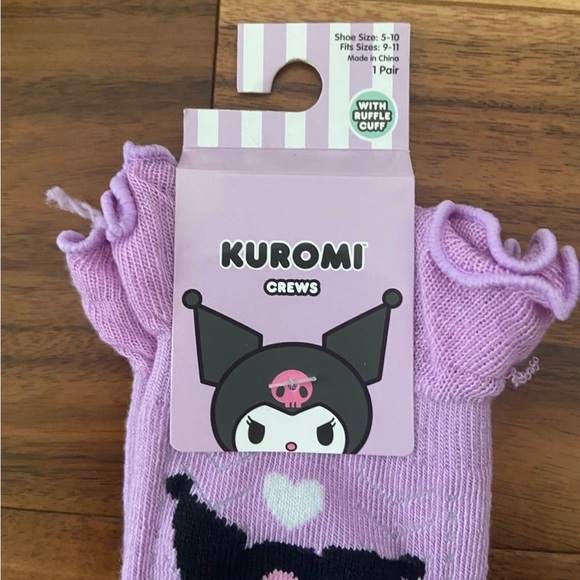 Sanrio Hello Kitty Kuromi Crew Socks New NIP 2023 One Size Adult Purple Ruffled - Picture 2 of 6
